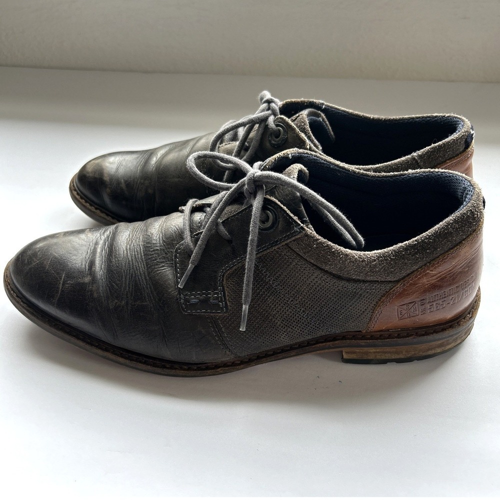 Bull Boxer Everson Men's Brown Gray Leather Dress Oxford Lace Up Shoes 44 US 11